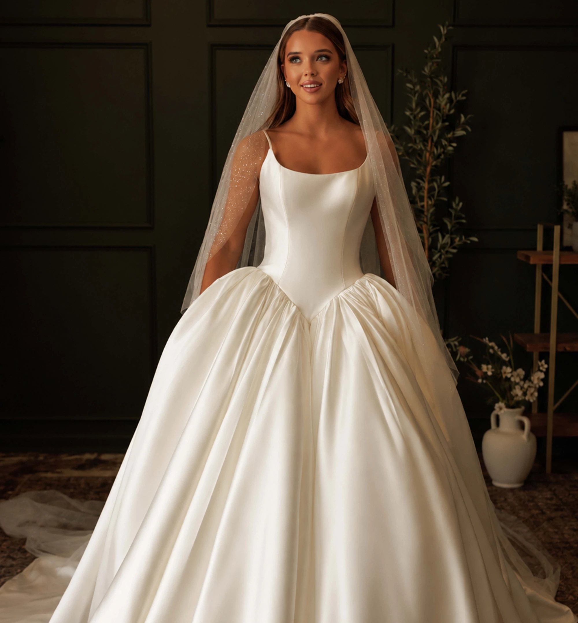Model wearing a white dress 2027